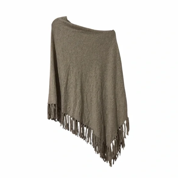 Sundance Cashmere Fringe Homefire Gray Knit Sweater Poncho Wrap One Size - Picture 2 of 8